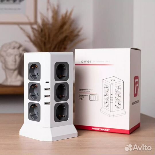 Удлинитель на 12 розеток + 4 USB