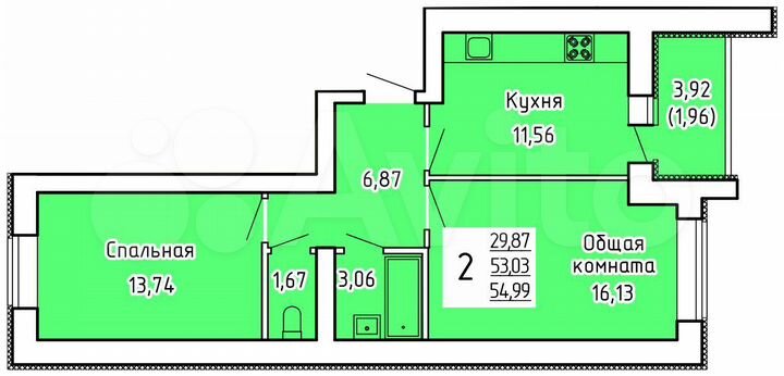 2-к. квартира, 55 м², 9/9 эт.