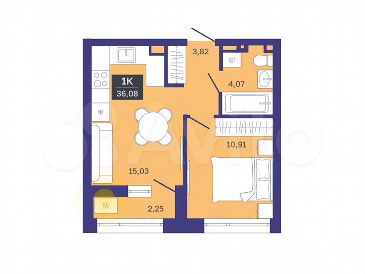 1-к. квартира, 36,1 м², 2/24 эт.