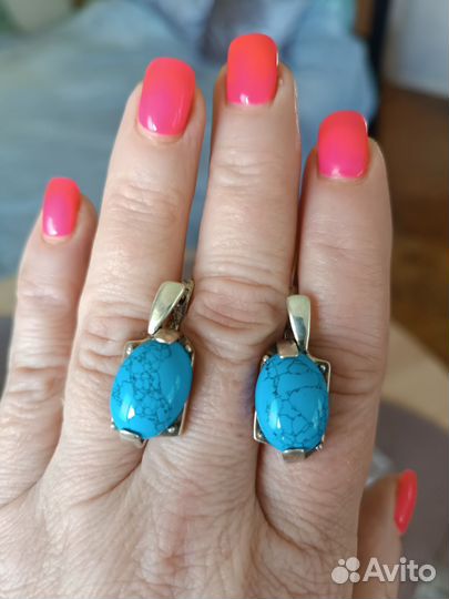 Серебряные серьги с бирюзой 925, винтаж