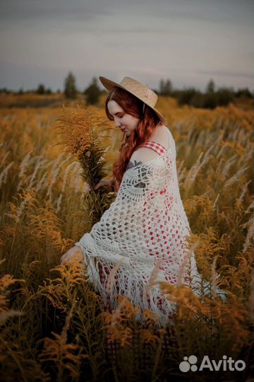 Платок шаль ретро винтаж полушерсть