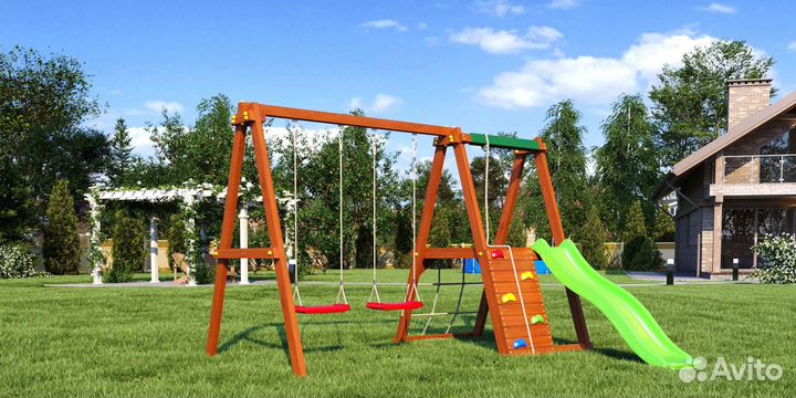 Детские уличные площадки домики горка качели