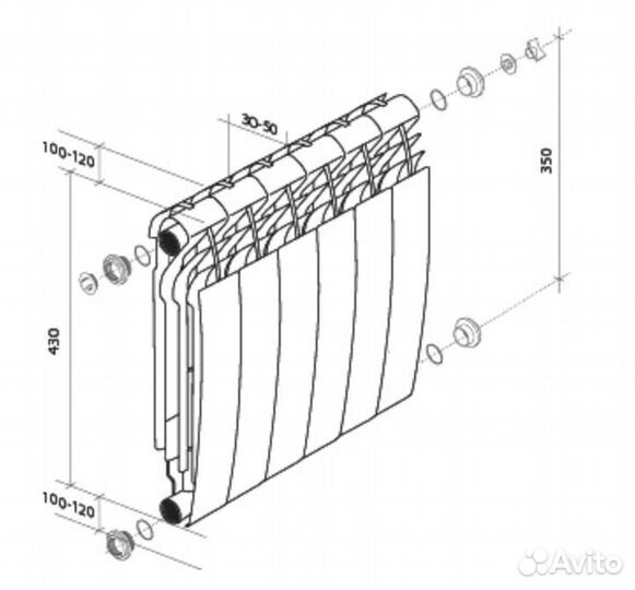 Радиатор Royal Thermo BiLiner 350 VR, (4 секции, н