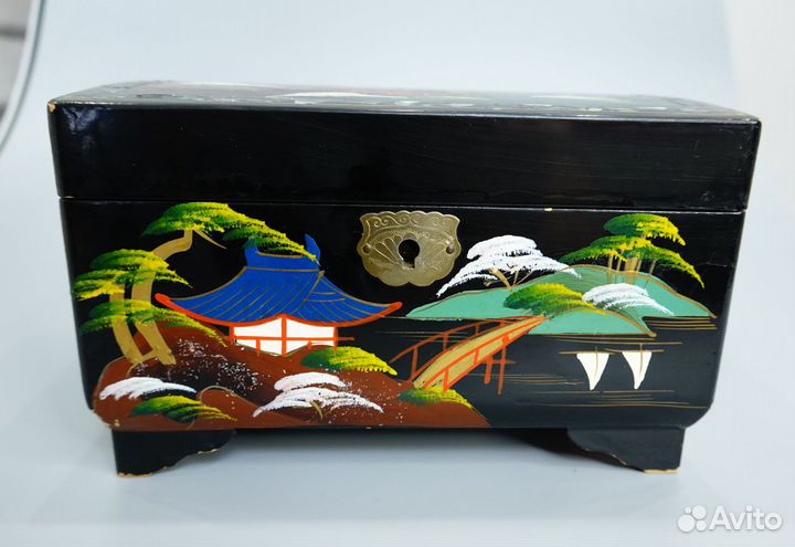 Старинная музыкальная шкатулка перламутр роспись