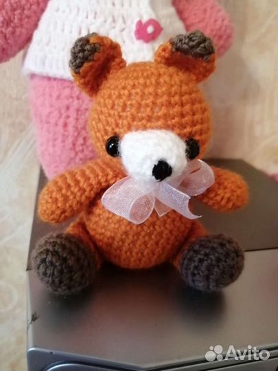 Лиса Алиса и Лисенок вязаная игрушка ручная работа