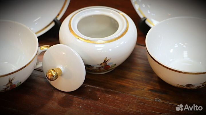 Чайные пары, сахарница., гдр piesau ёжики,зайчики