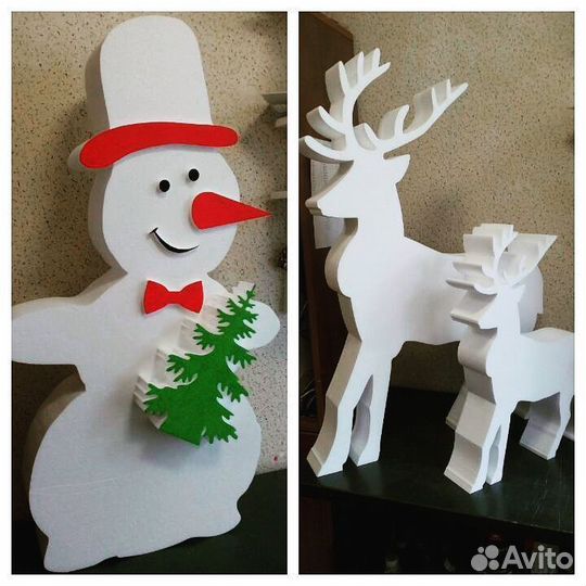 Елки, олени, снеговики из пенопласта