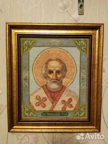 Икона вышитая крестом Николай Чудотворец