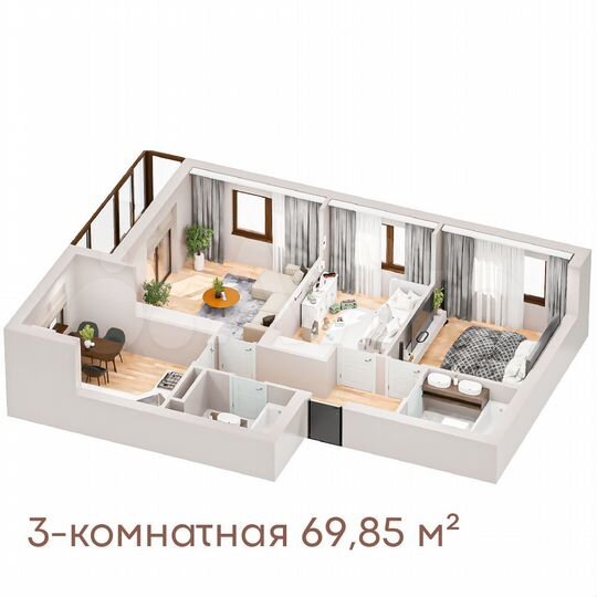 3-к. квартира, 69,9 м², 2/10 эт.