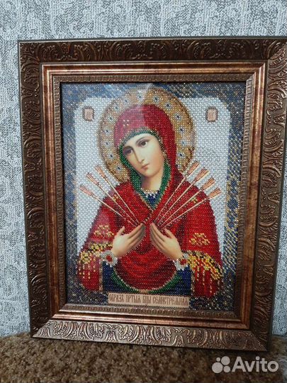 Икона,Семистрельная, вышитая бисером