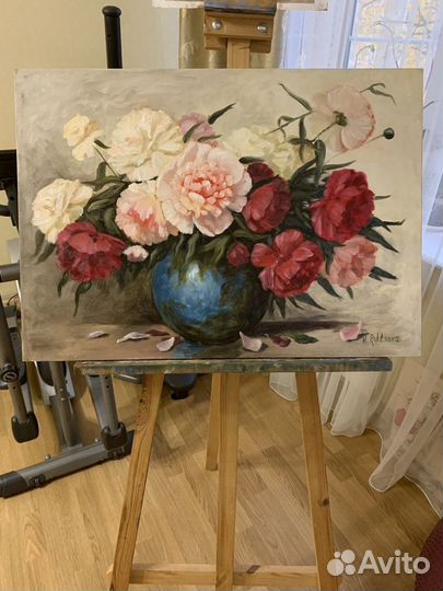 Картина маслом «Пионы» на заказ из калининграда