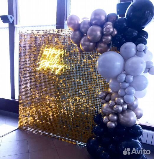 Фотозона из пайеток на юбилей и на свадьбу