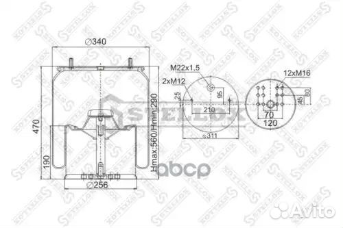 Пневмоподушка со стак. BPW36 2шп.M12смещ.25