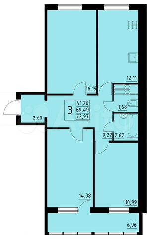 3-к. квартира, 73 м², 2/8 эт.