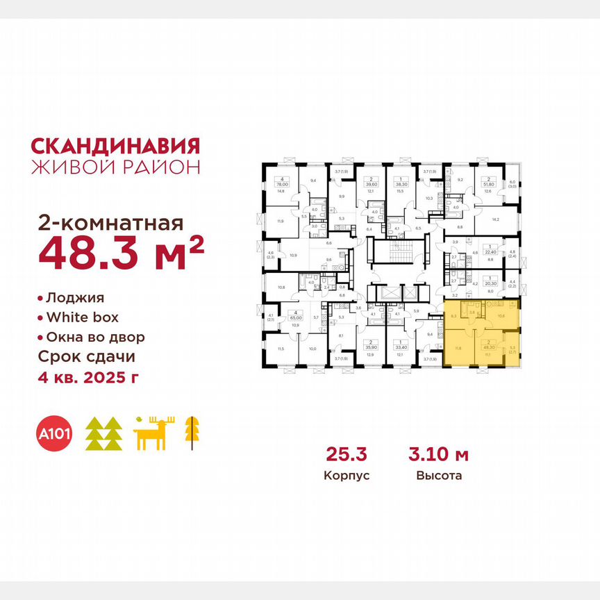 2-к. квартира, 48,3 м², 14/17 эт.