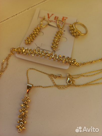 Кольцо комплект серебро золотистый