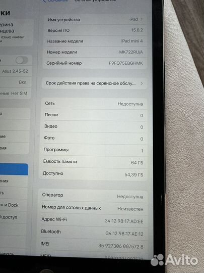 iPad mini 4 64gb cellular (c sim)