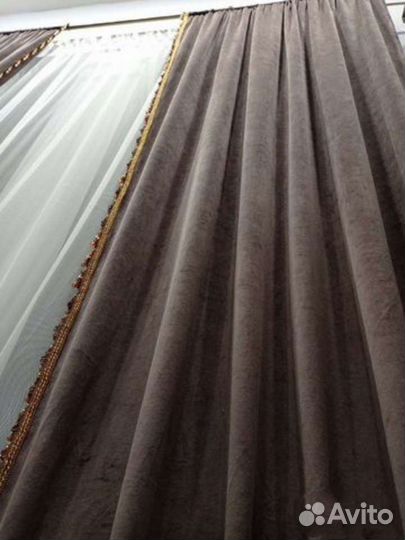 Шторы и тюль шелковый бархат тауп,стеклярус