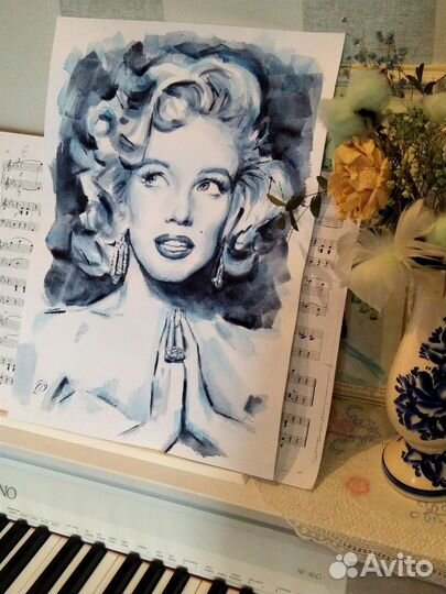 Картина Мерлин Монро А3 акварель Мэрилин Монро