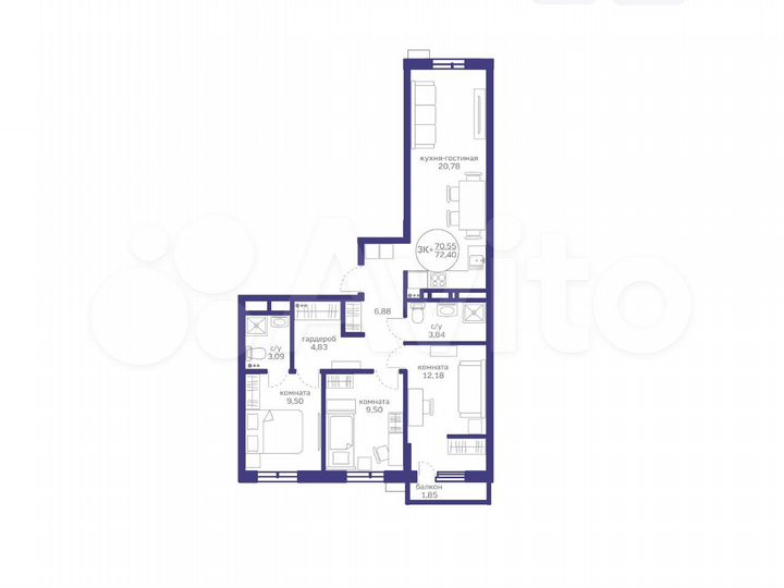 3-к. квартира, 70,6 м², 14/17 эт.