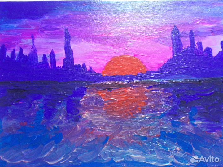 Картина маслом на холсте Фиолетовый Закат