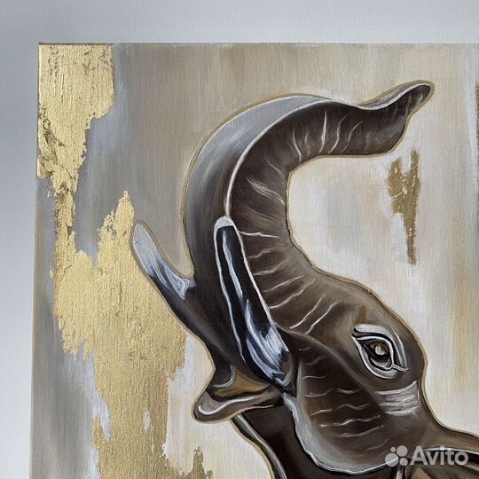 Авторская картина маслом «Слон» с поталью