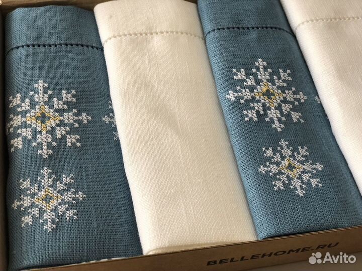 Новый набор льняных салфеток с вышивкой bellehome