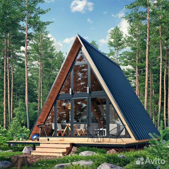 Проект дома глэмпинг A-Frame (42 м2)