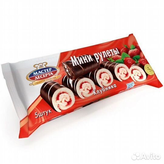 Рулеты бисквитные с кремом и клубничной начин 175г