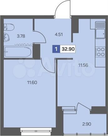1-к. квартира, 32,9 м², 4/8 эт.