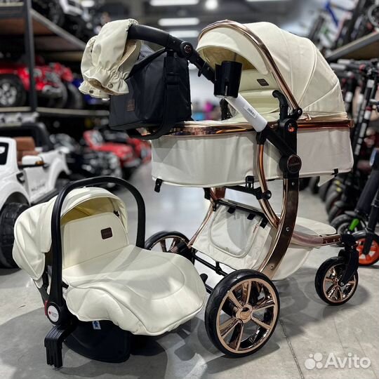 Коляска 3 в 1 кожа Luxmom 608 new