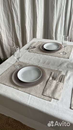 Льняной набор кухонного текстиля скатерть и салф