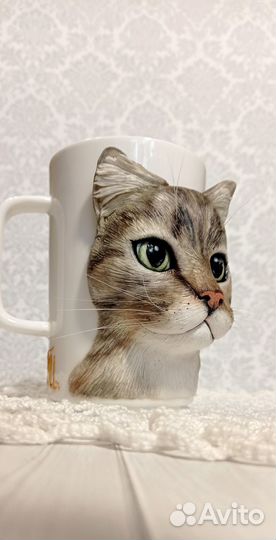 Кружка с декором из полимерной глины 