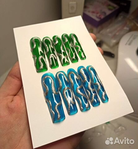 Витражные длинные накладные ногти (типсы) на заказ