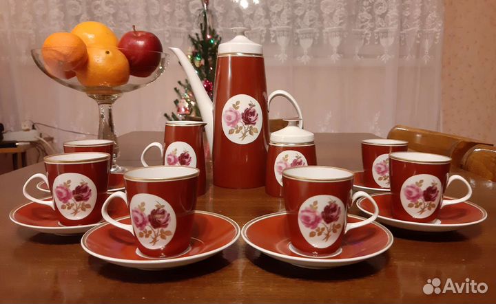 Кофейный сервиз фарфор гдр винтаж 1986