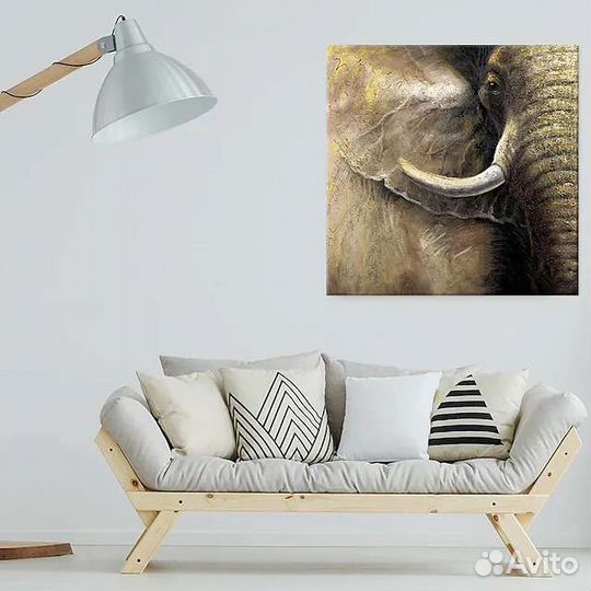 Картина маслом слон серый Премиум холст