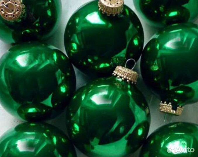Елочные игрушки шары СССР 4 шт средний р-р зелёный