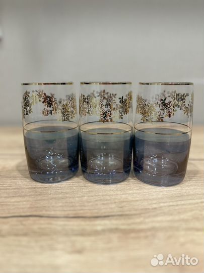 Стакан синее стекло, Чехословакия,роспись золотом