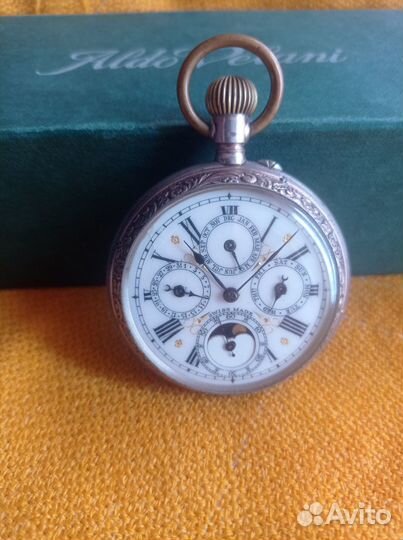 Карманные часы полный календарь, серебро