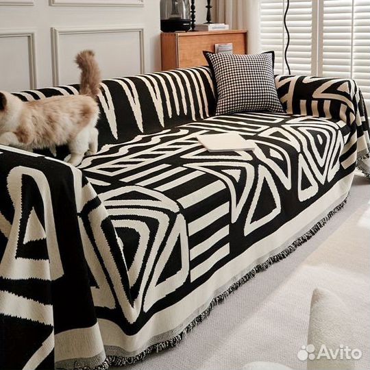 Плед покрывало bohemian soft black &white сканди