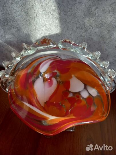 Ваза конфетница цветное стекло,ссср
