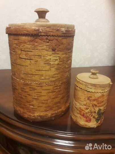 Две старинные шкатулки из бересты. Набор