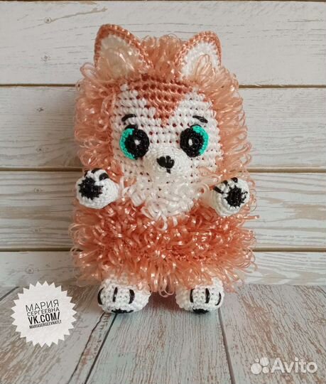 Мочалка игрушка ручной работы щенок Хаски