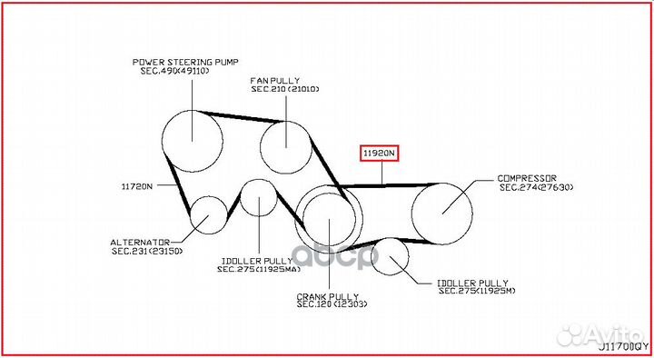 Ремень поликлиновый 4PK945 11920AG900 nissan