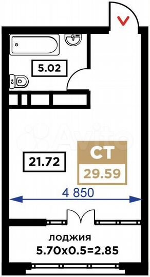 Квартира-студия, 29,6 м², 7/21 эт.