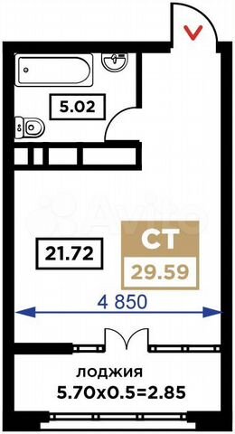 Квартира-студия, 29,6 м², 7/21 эт.