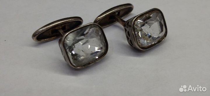 Запонки. серебро + горный хрусталь. 875 проба