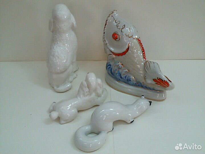 Фарфоровая статуэтка пудель песец рыба
