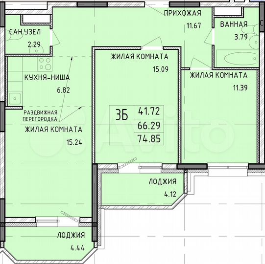 3-к. квартира, 74,9 м², 14/14 эт.