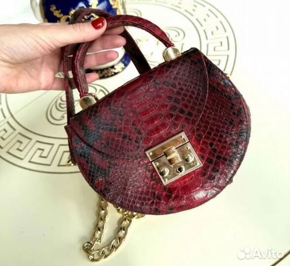 Сумка натуральная кожа питона красная